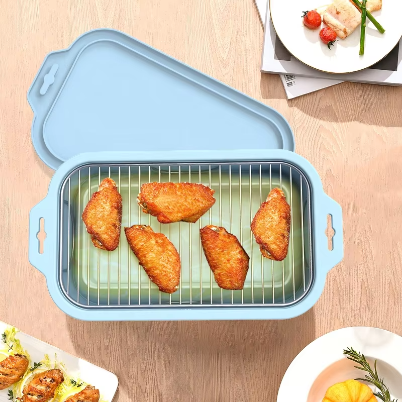 流行的可重复使用硅胶内衬矩形空气炸锅篮可回收食品垫用于烧烤烘焙