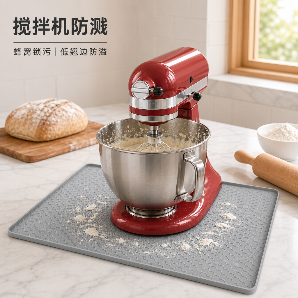 蜂窝纹食品级硅胶防溅防滑垫 — 厨房多用途保护垫