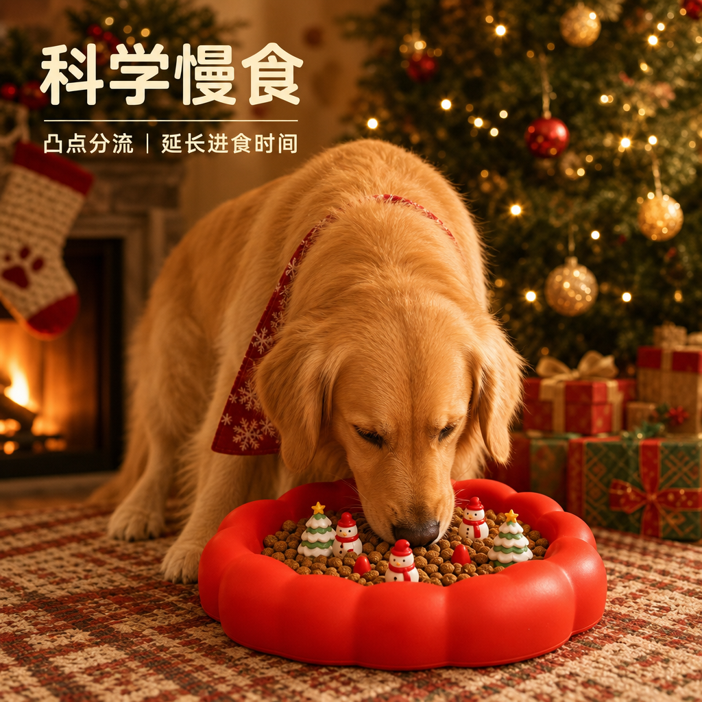 圣诞风云朵慢食碗 — 宠物防噎缓食碗