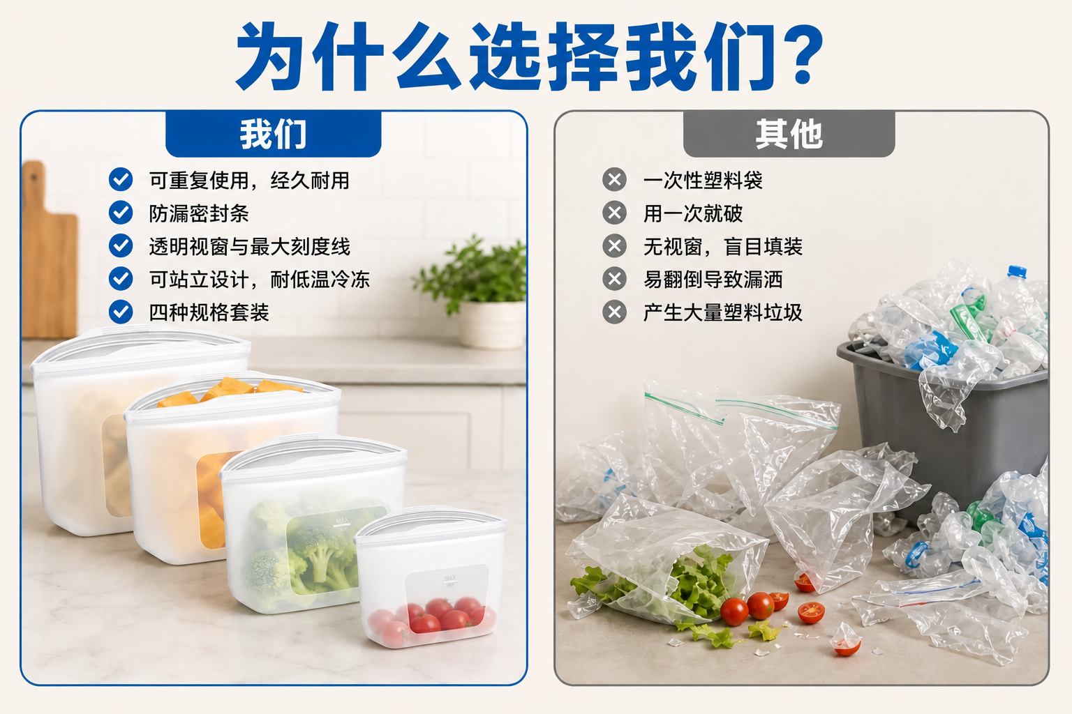 <span style="color:#2f4a52;"><span style="font-family:inter;"><strong>家庭厨房为什么选择我们的可重复使用硅胶袋 </strong></span></span> <link href="https://fonts.googleapis.com/css?family=Inter" rel="stylesheet" type="text/css" />