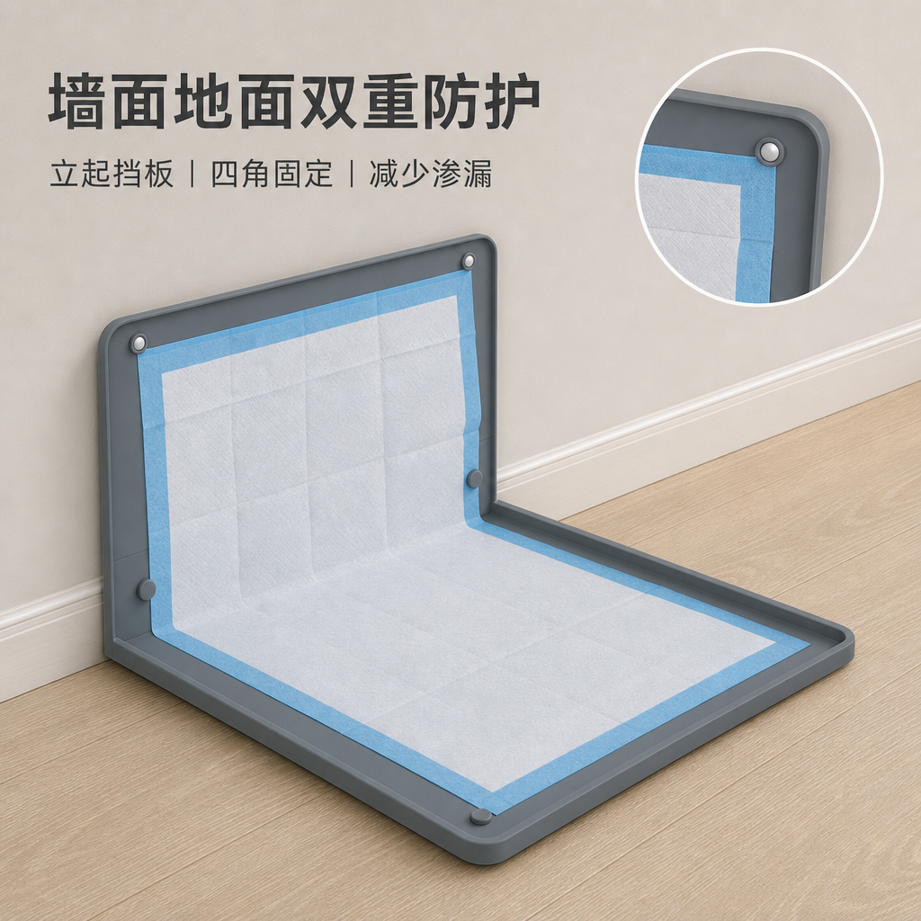 折叠式宠物尿垫托盘 — 立式挡板防漏垫