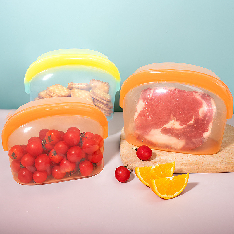批发不含 BPA 环保厨房保鲜防漏可重复使用储物容器硅胶食品收纳袋