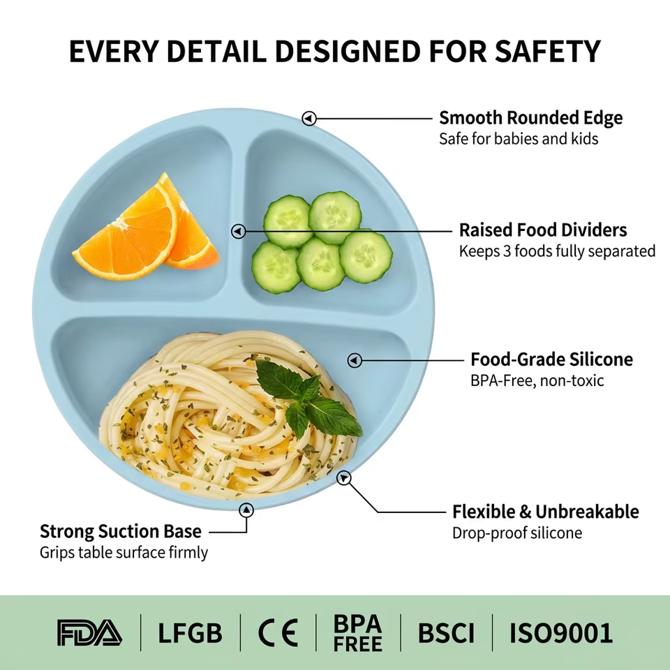 2027 新款不含 Bpa 硅胶婴儿盘带盖食品级儿童幼儿喂养吸力分隔器婴儿硅胶碗